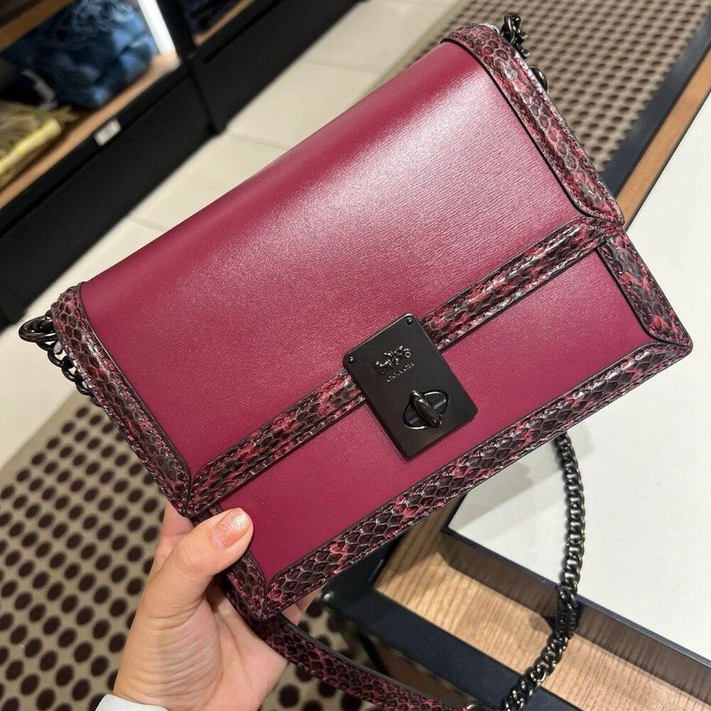 Coach Hutton Shoulder Bag With Snakeskin Detail